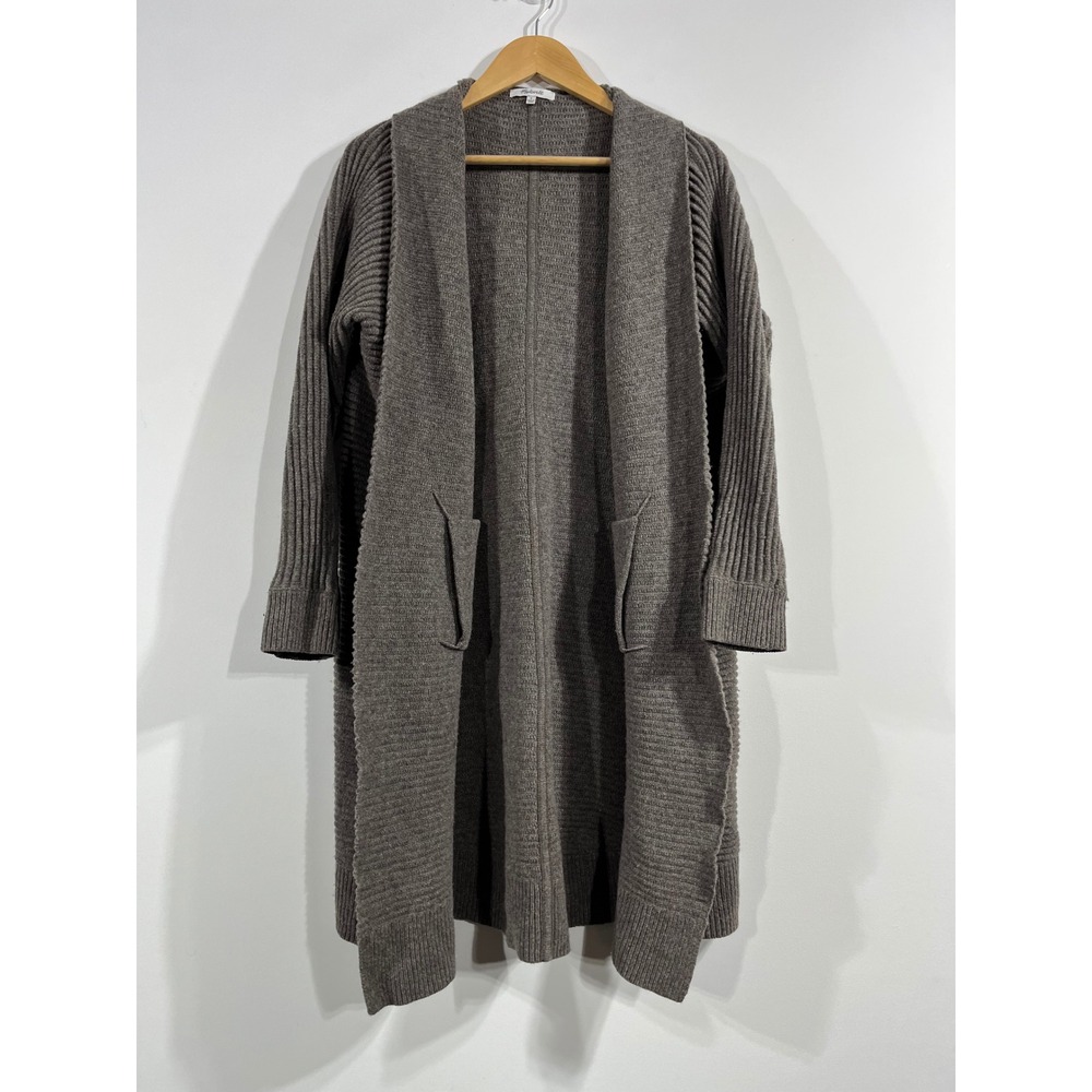 Madewell 100% Merino Wool Long Cardigan Sweater Brown Ribbed Preppy Womens Small